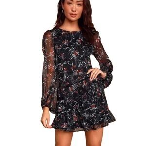 Lulus Petal To The Metal Floral Chiffon Mini Dress
